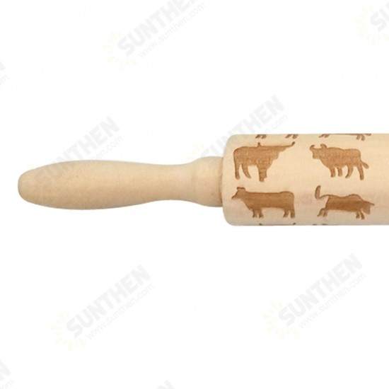 JM01690 Wooden Christmas Embossed Rolling Pin Dough Stick Baking Pastry Tool New Year Christmas Decoration