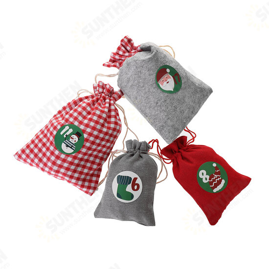 28PCS Christmas Hanging Advent Calendars Countdown Drawstring Gift Bags Candy Biscuit Pouches Present Gift Wrap