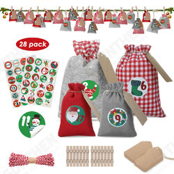 28PCS Christmas Hanging Advent Calendars Countdown Drawstring Gift Bags Candy Biscuit Pouches Present Gift Wrap 28PCS Christmas Hanging Advent Calendars Countdown Drawstring Gift Bags Candy Biscuit Pouches Present Gift Wrap