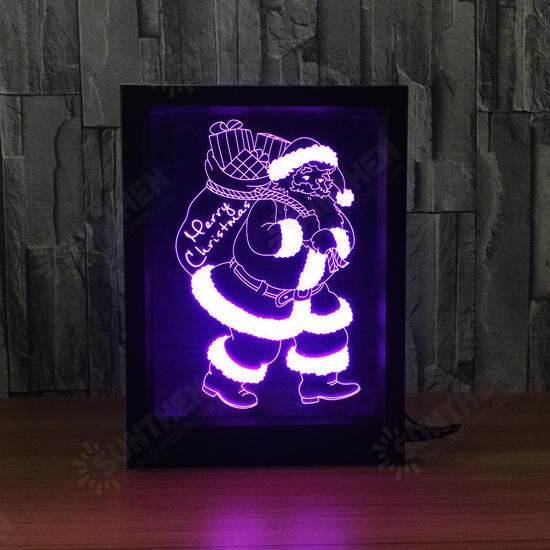 LED 3D Christmas Colorful Photo Frame Night Lights 7 Colors Change Remote Control Desk Santa Lamp