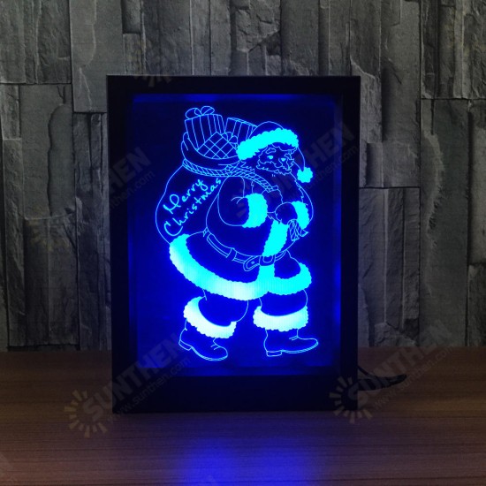 LED 3D Christmas Colorful Photo Frame Night Lights 7 Colors Change Remote Control Desk Santa Lamp