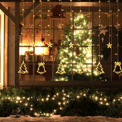 LED Christmas Curtain Lights Santa Claus Snowman Elk Bells Window Displays 8-Function LED Set Curtain Lights LED Christmas Curtain Lights Santa Claus Snowman Elk Bells Window Displays 8-Function LED Set Curtain Lights