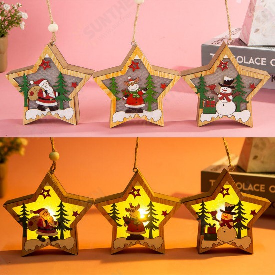 Luminous Christmas Wooden Ornament LED Light Santa Claus Deer Decorations Lamp Xmas