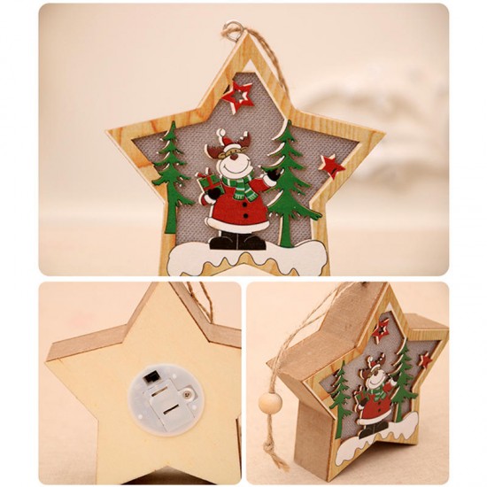Luminous Christmas Wooden Ornament LED Light Santa Claus Deer Decorations Lamp Xmas