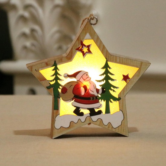 Luminous Christmas Wooden Ornament LED Light Santa Claus Deer Decorations Lamp Xmas
