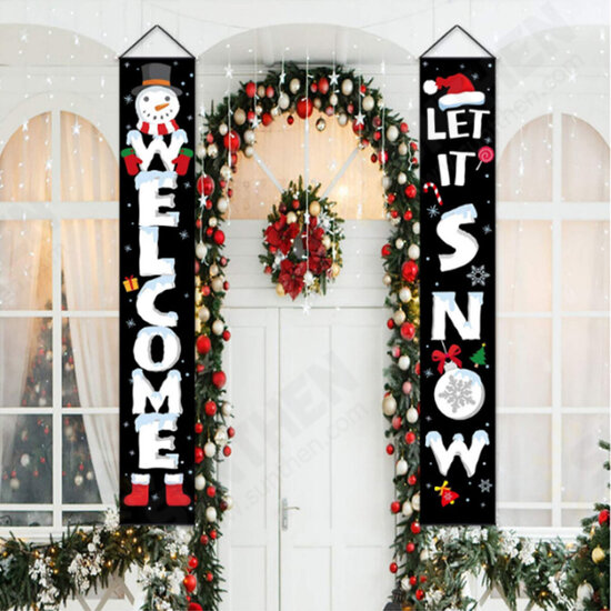 Merry Christmas Porch Banner Xmas Outdoor Decoration Couplet Hanging Cloth Door Hanging Ornaments for Home Decor