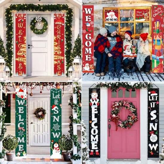 Merry Christmas Porch Banner Xmas Outdoor Decoration Couplet Hanging Cloth Door Hanging Ornaments for Home Decor