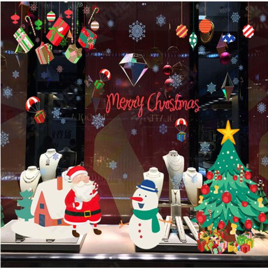 ABQ9706 Christmas Sticker Cartoon Wall Stickers PVC Removable For Room Decoration Christmas Party