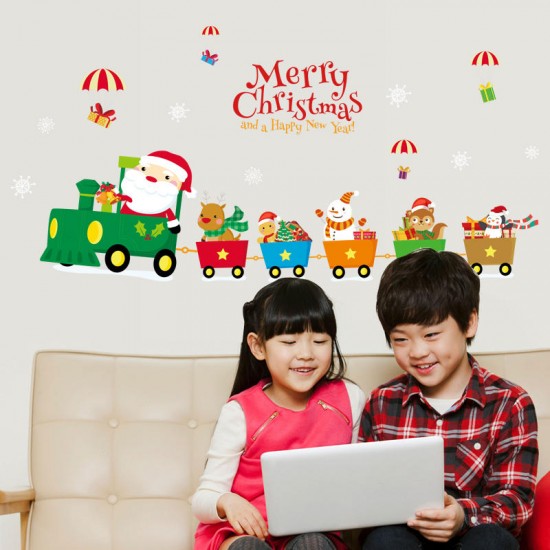 SK6037 Christmas Decoration For Cartoon Wall Sticker PVC Removable Christmas Party