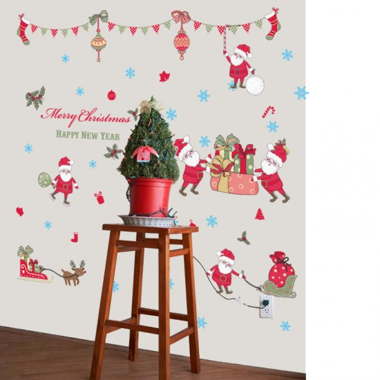 SK9099 Wall Sticker Living Room Xmas Santa Claus Elk Stickers Window Showcase Christmas Decoration