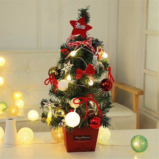 Mini Christmas Tree Desktop With Lights 50CM Golden And Red Christmas Tree Set