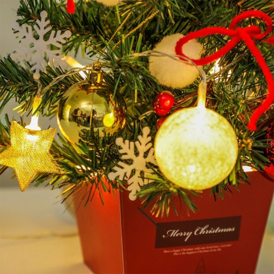 Mini Christmas Tree Desktop With Lights 50CM Golden And Red Christmas Tree Set