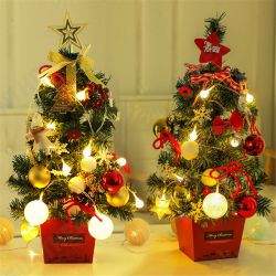Mini Christmas Tree Desktop With Lights 50CM Golden And Red Christmas Tree Set Mini Christmas Tree Desktop With Lights 50CM Golden And Red Christmas Tree Set