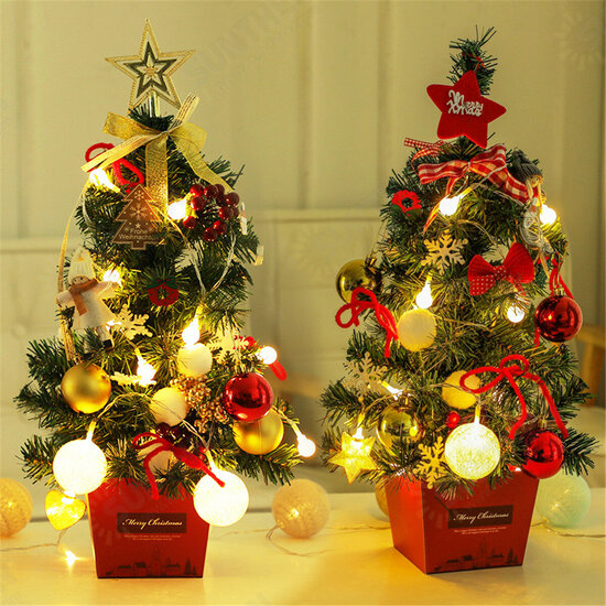 Mini Christmas Tree Desktop With Lights 50CM Golden And Red Christmas Tree Set