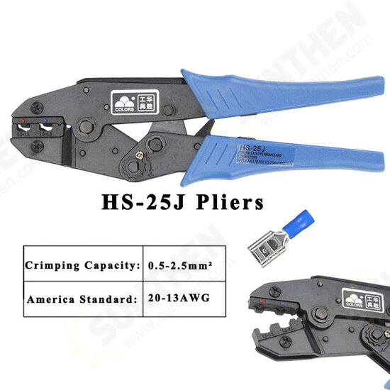 HS-25J 8Jaw Crimping Pliers For Insulated Terminals And Connectors Self-adjusting Capacity 0.5-2.5mm2 20-13AWG Hand Tools