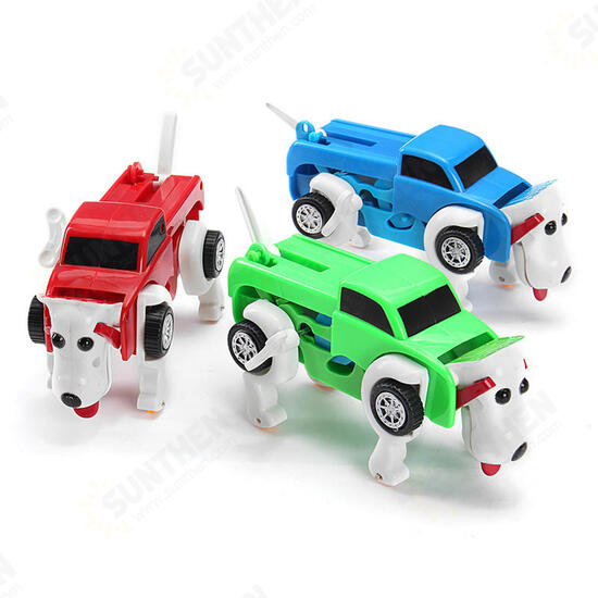 Automatic Transformation Dog Car Vehicle Clockwork Winding Up For Kids Christmas Deformation Gift