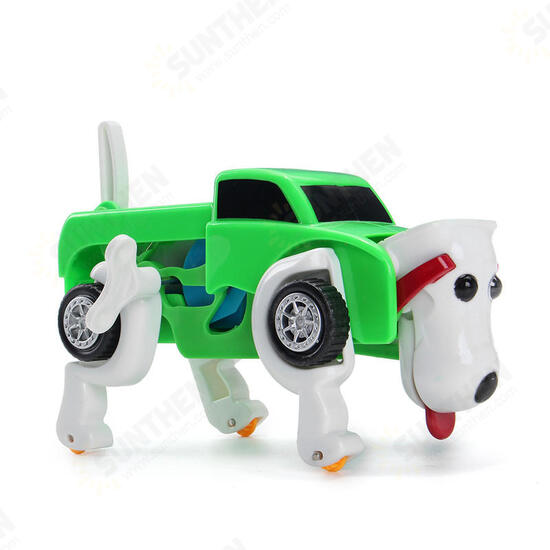 Automatic Transformation Dog Car Vehicle Clockwork Winding Up For Kids Christmas Deformation Gift