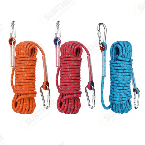 10mx10mm Double Buckle Rock Climbing Rope Outdoor Sports Hiking Climbing Downhill Safety Rope