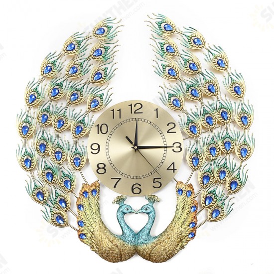 3D Crystal Luxury Peacock Clock Creative Modern Art Decorative Clock Mute Wall Quartz Clock