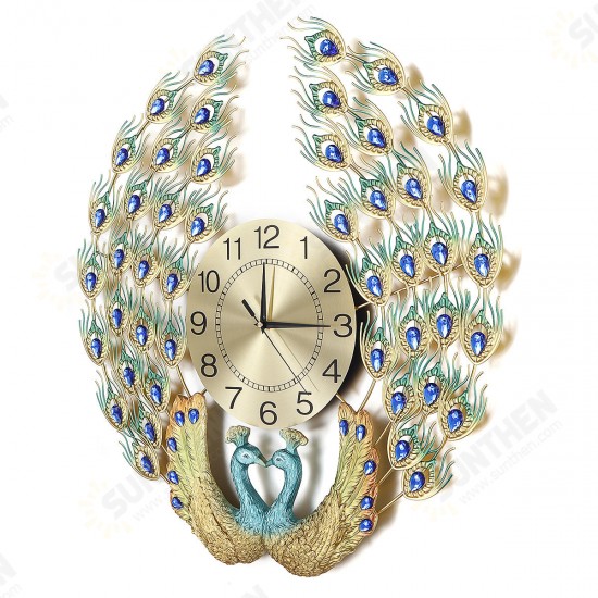 3D Crystal Luxury Peacock Clock Creative Modern Art Decorative Clock Mute Wall Quartz Clock