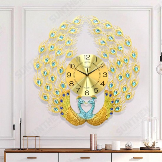 3D Crystal Luxury Peacock Clock Creative Modern Art Decorative Clock Mute Wall Quartz Clock