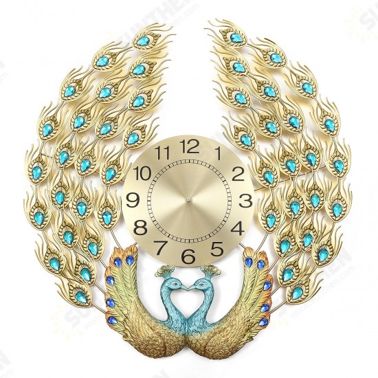 3D Crystal Luxury Peacock Clock Creative Modern Art Decorative Clock Mute Wall Quartz Clock