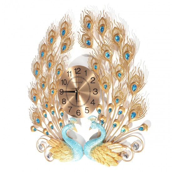 3D Peacock Wall Clock Large Accurate Mute Metal Art Creative Decor Home