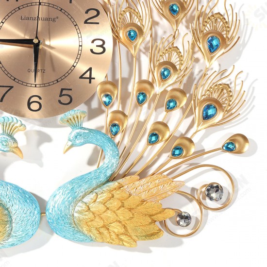 3D Peacock Wall Clock Large Accurate Mute Metal Art Creative Decor Home