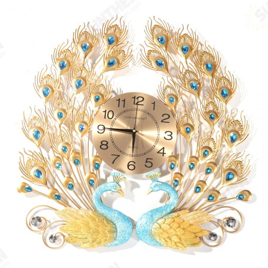 3D Peacock Wall Clock Large Accurate Mute Metal Art Creative Decor Home