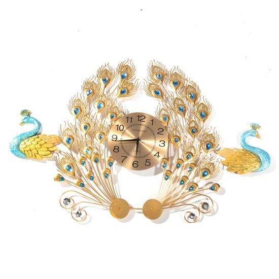 3D Peacock Wall Clock Large Accurate Mute Metal Art Creative Decor Home