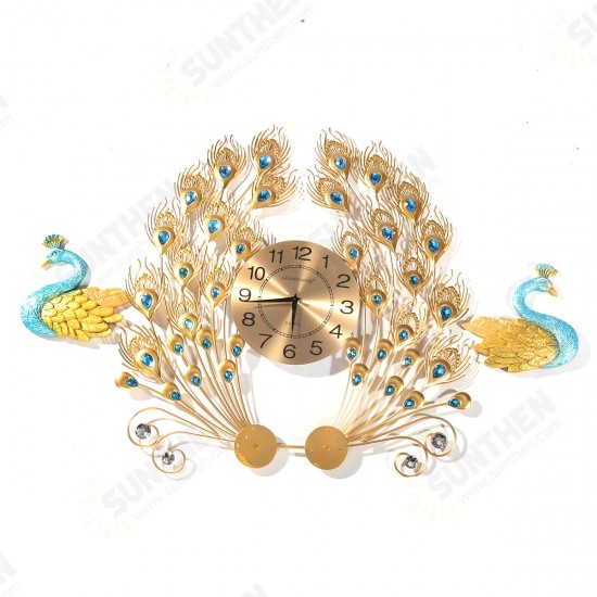 3D Peacock Wall Clock Large Accurate Mute Metal Art Creative Decor Home