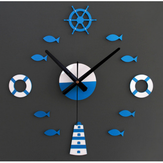 Acrylic Mediterranean Style DIY Wall Clock Buoy Small Fish Bell DIY Mute Wall Clock