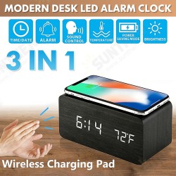 3 in 1 Qi Wireless Charger & LED Digital Alarm Clock & Thermometer Modern Wooden 3 in 1 Qi Wireless Charger & LED Digital Alarm Clock & Thermometer Modern Wooden