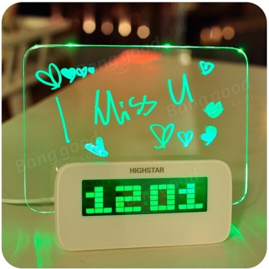 Model B Fluorescent Message Board Alarm Clock Memo Calendar Thermometer Light