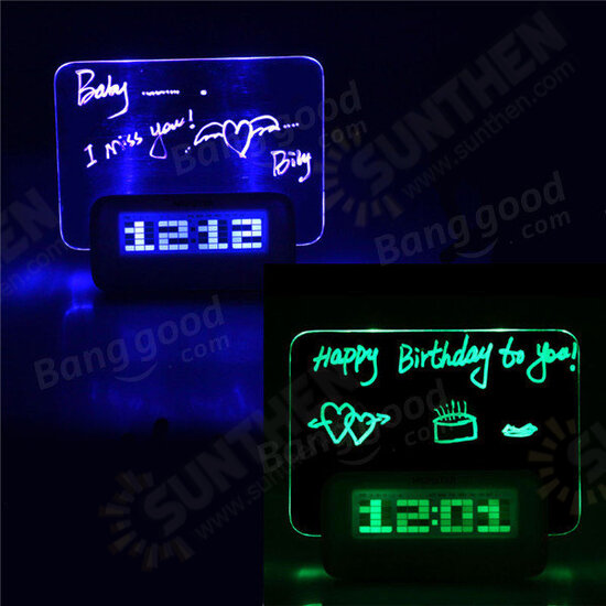 Model B Fluorescent Message Board Alarm Clock Memo Calendar Thermometer Light