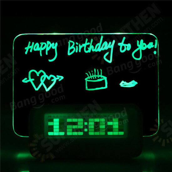 Model B Fluorescent Message Board Alarm Clock Memo Calendar Thermometer Light