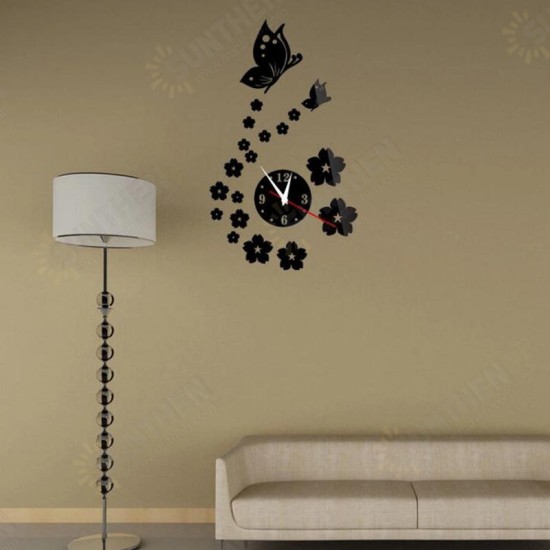 DX-X7 Creative Butterfly 3D Acrylic Mirror Wall Sticker Quartz Clocks Watch Large Home Decor