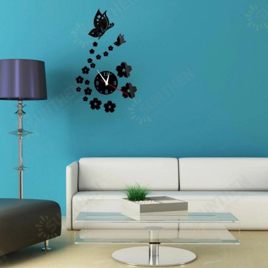 DX-X7 Creative Butterfly 3D Acrylic Mirror Wall Sticker Quartz Clocks Watch Large Home Decor