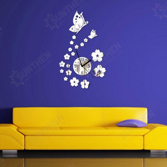 DX-X7 Creative Butterfly 3D Acrylic Mirror Wall Sticker Quartz Clocks Watch Large Home Decor