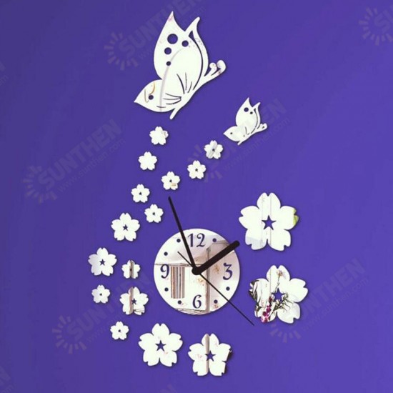 DX-X7 Creative Butterfly 3D Acrylic Mirror Wall Sticker Quartz Clocks Watch Large Home Decor