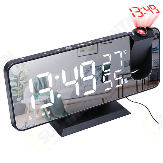 LED Mirror Alarm Clock Big Screen Temperature and Humidity Display with Radio and Time Projection Function Electronic Clock Rechargeable