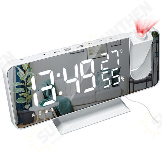 LED Mirror Alarm Clock Big Screen Temperature and Humidity Display with Radio and Time Projection Function Electronic Clock Rechargeable