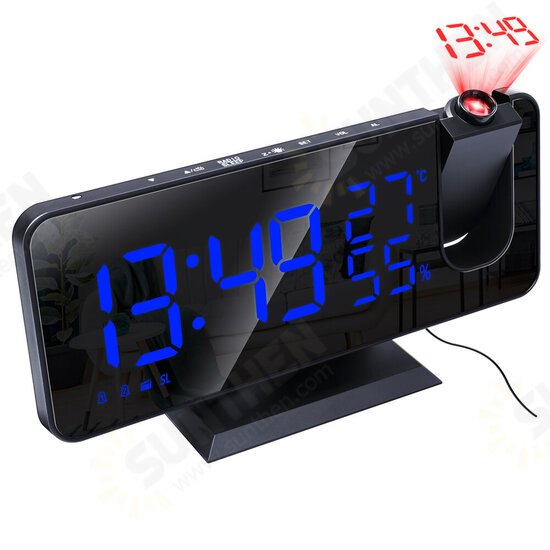 LED Mirror Alarm Clock Big Screen Temperature and Humidity Display with Radio and Time Projection Function Electronic Clock Rechargeable