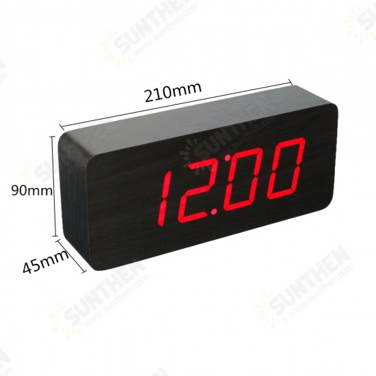 Multifunctional Wooden Digital Clock Two Modes Default Display Time Built-in Battery Voice Control Switch on/off