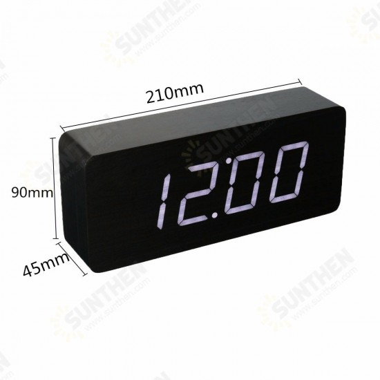 Multifunctional Wooden Digital Clock Two Modes Default Display Time Built-in Battery Voice Control Switch on/off