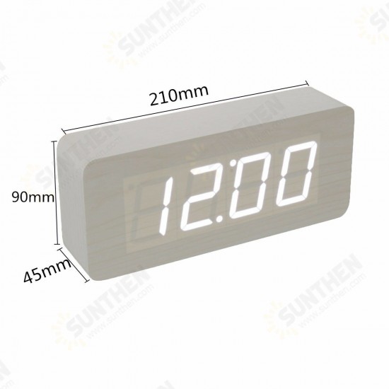 Multifunctional Wooden Digital Clock Two Modes Default Display Time Built-in Battery Voice Control Switch on/off