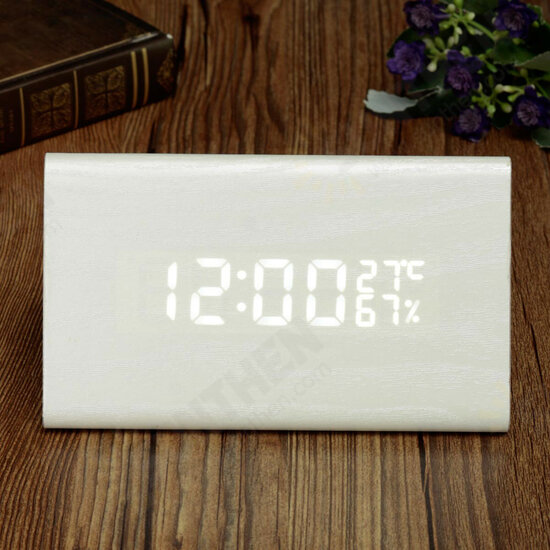 Voice-activated Triangle Alarm Clock Humidity Temperature Sensing Wooden Desk Clock LED Digital Display Alarm Clock