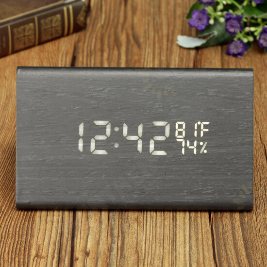 Voice-activated Triangle Alarm Clock Humidity Temperature Sensing Wooden Desk Clock LED Digital Display Alarm Clock