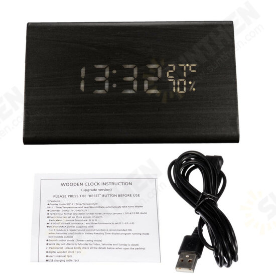 Voice-activated Triangle Alarm Clock Humidity Temperature Sensing Wooden Desk Clock LED Digital Display Alarm Clock