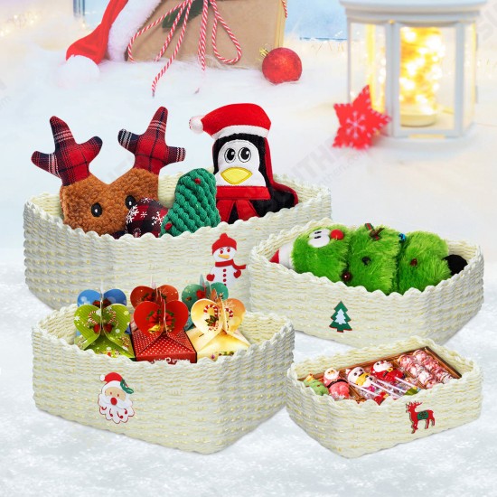 4PCS Christmas Handmade Woven Storage Basket Set Durable Eco-friendly Storage Basket